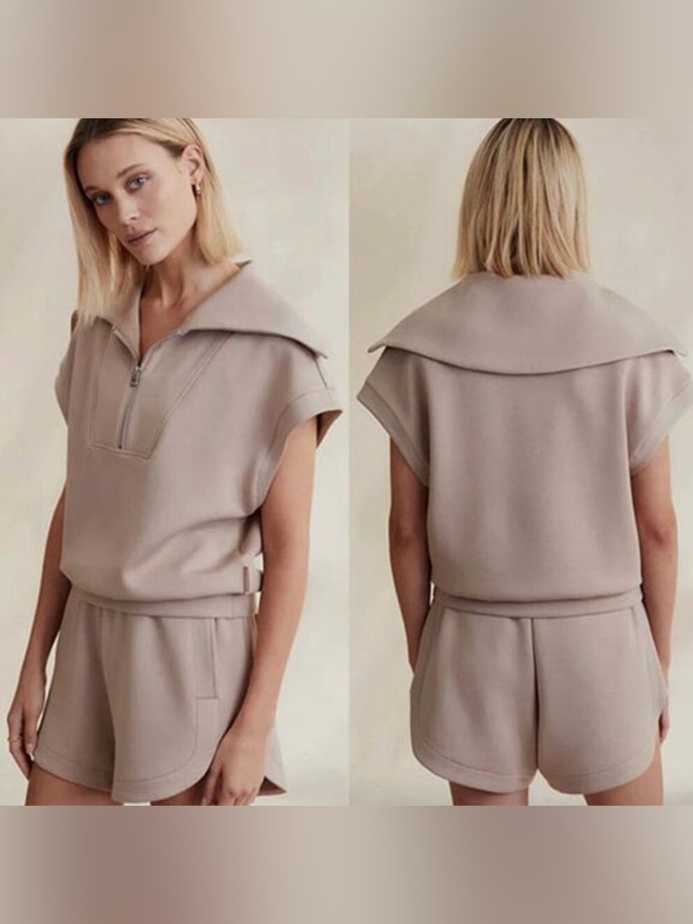 Varley Taupe Top- Zip Collar Top size medium